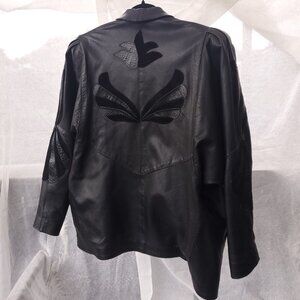Wing-embroidered Leather Jacket